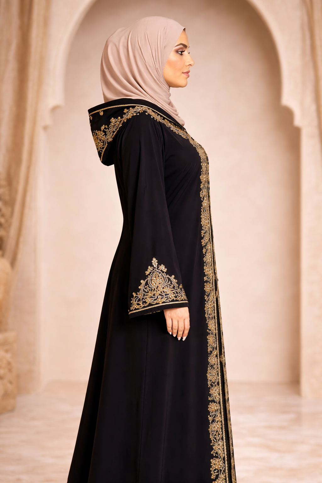 Black Moroccan Abaya with Gold Embroidery – Timeless Elegance Black 3