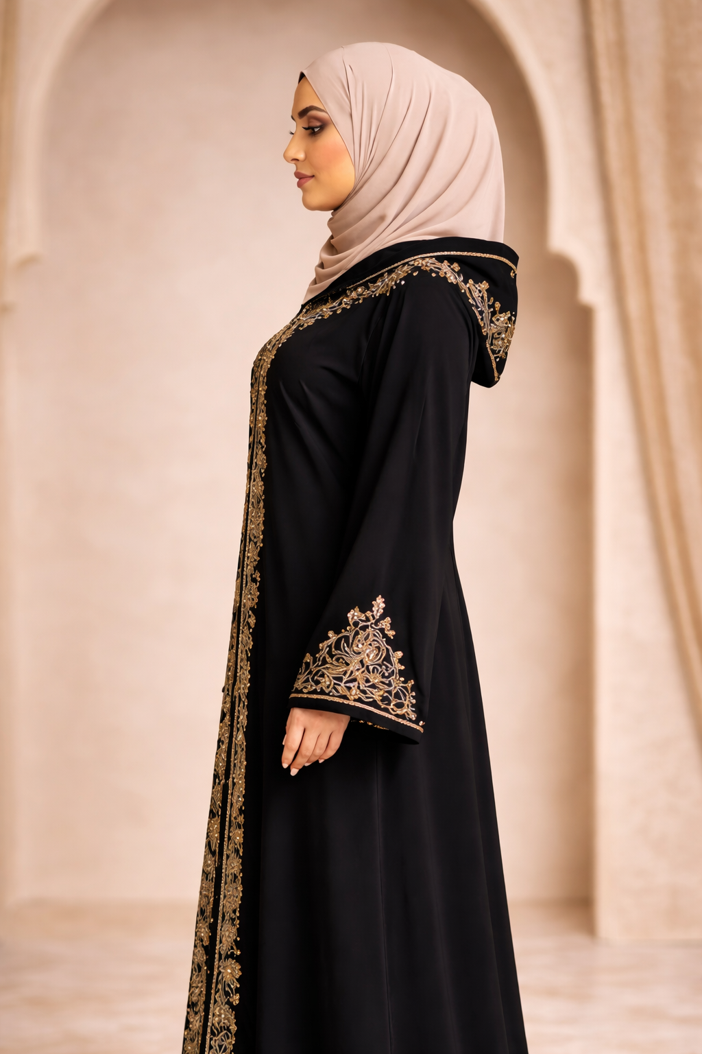 Black Moroccan Abaya with Gold Embroidery – Timeless Elegance Black 4