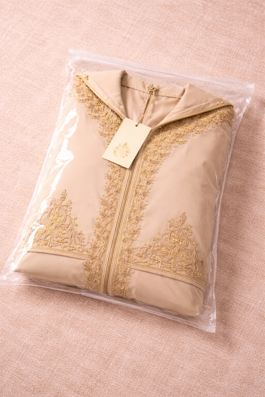 Black Moroccan Abaya with Gold Embroidery – Timeless Elegance Beige 5